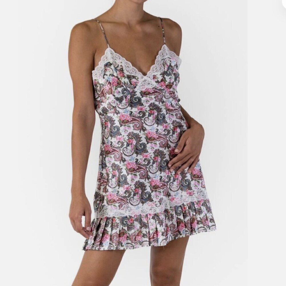 Vintage Victoria Secret Gold Label1990's Floral Satin Spaghetti Slip Dress Sz sm